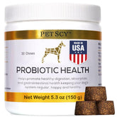Petscy Probiotic Chews for Dogs bottle display promoting daily gut health.