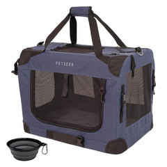 Petseek Extra Large Soft Sided Cat Carrier, front view, ideal for car travel with two cats.