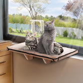 PETSFIT cat window perch assembly shows a secure setup for two cats basking in sunlight.