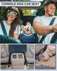 Petsfit center console dog car seat blue side view showing stability straps