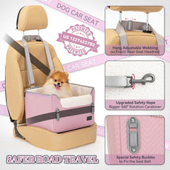 PETSFIT dog car seat light pink interior with dog demonstrates comfort.