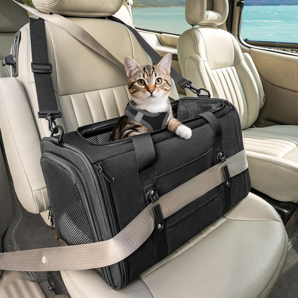 Petsfit soft-sided cat carrier front view for car travel and quick checks
