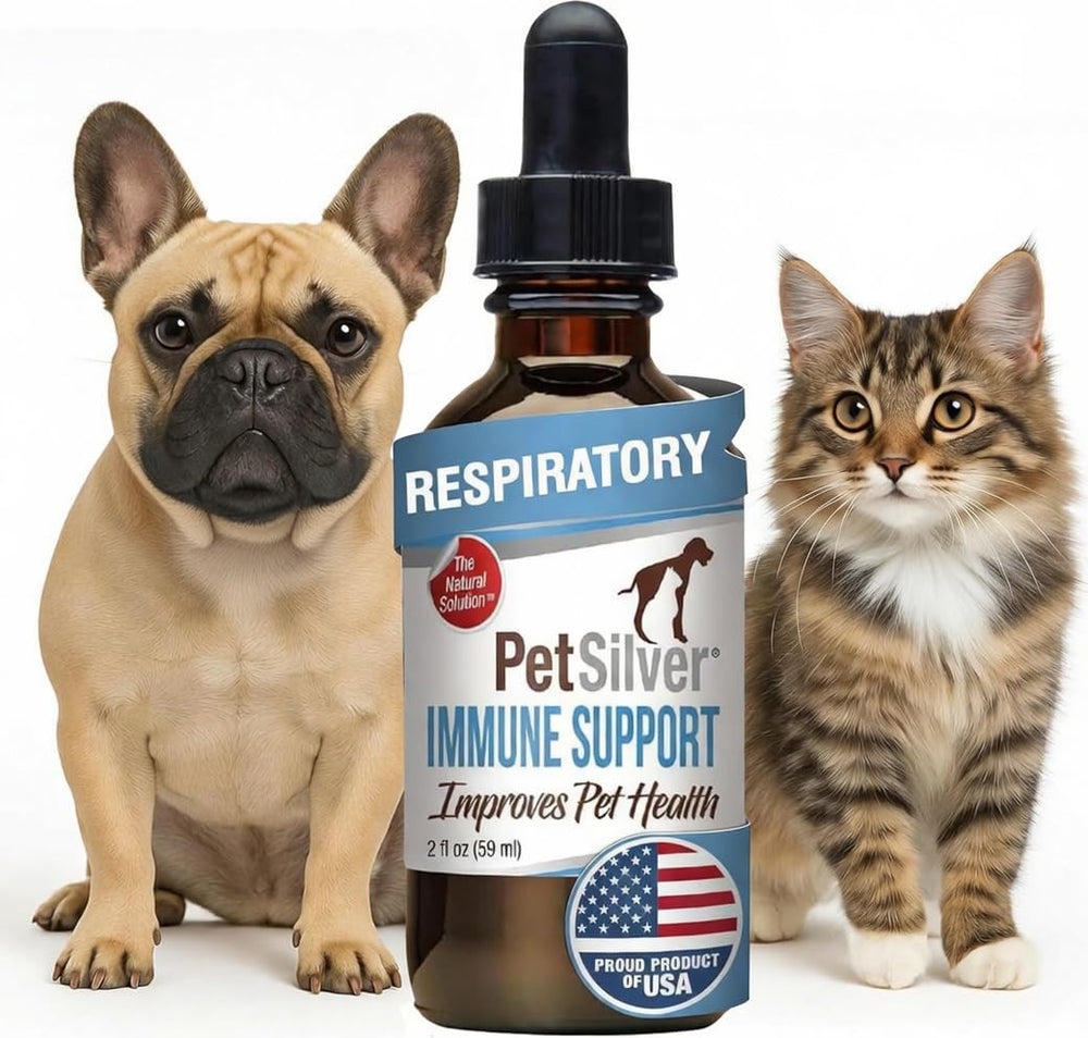 Petsilver Immune Support dropper demonstrates easy dosing for pets' respiratory relief