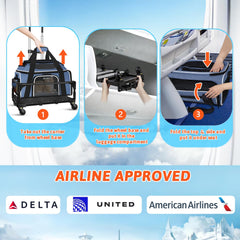 Petskd easy-assembly wheeled carrier simplifies setup during travel.