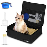 Petskd portable cat travel litter box with lid in car, ready for trips.
