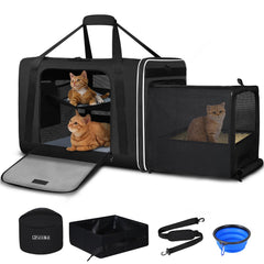 Petskd side-expandable cat carrier, closed view, sturdy for traveling with large cats.