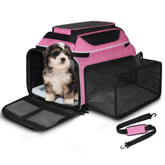 Petskd top-side expandable carrier under-seat pink for small pets