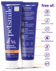 Petsmile Professional paste close-up highlighting Calprox formula for plaque control.