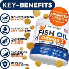 Petsology Omega 3 for Dogs chews support a glossy coat.