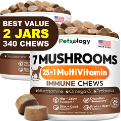 Petsology turkey tail dogs chews packaging highlights immune support and trust.