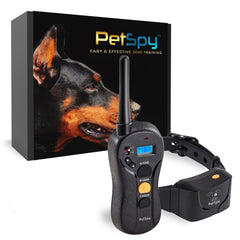 PetSpy waterproof remote training collar shown for outdoor use with long-range capability