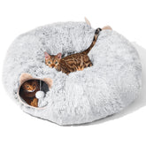 Petsta cat tunnel bed donut offers soft plush comfort for daytime naps.