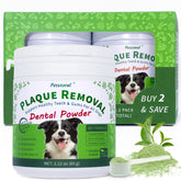 Petstoral dental powder tub and scoop for quick home dental care.