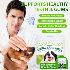 Petstoral dental wipes used on dogs for gentle plaque control during cleaning.