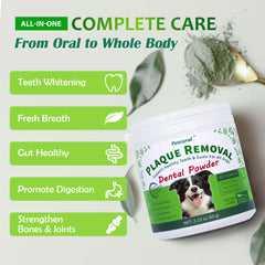 Petstoral pour-dog dental powder shows easy mix-in for meals