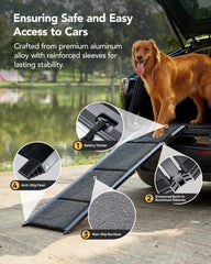 PetThem aluminum ramp supports up to 250 lbs with reinforced sleeves