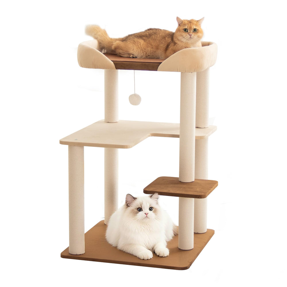 PETTIFUL cat tree with wide shelves designed for large cats to lounge comfortably