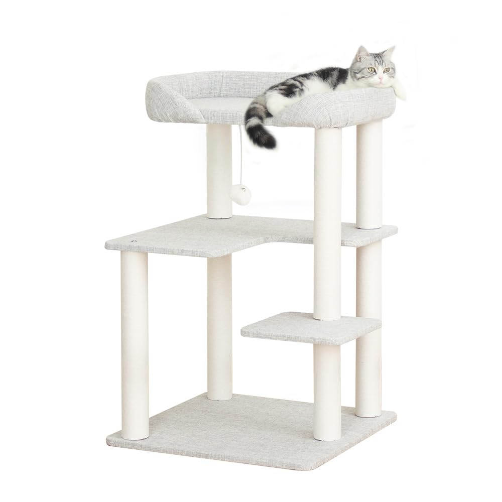 Pettiful cat tree tower wooden 37-4 inch, sturdy indoor furniture