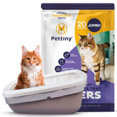 Pettiny 20 jumbo liner with drawstrings for easy cleanup.