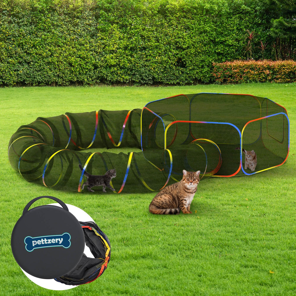 Pettzery outdoor cat enclosure playpen in sunlight for safe outdoor exploration.