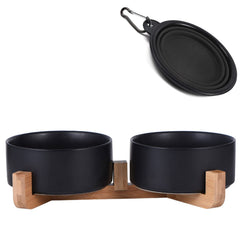 Petygooing ceramic dog bowl with stand in black elevates feeding with anti-slip stability