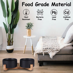 Wooden stand with bowls by Petygooing keeps feeding area neat and elevated