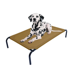 PHYEX elevated pet bed side view shows sturdy steel frame for durability.