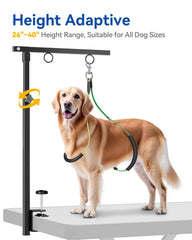 Pickpiff grooming arm height 26 to 40 inches supports ergonomic grooming for small and medium dogs.