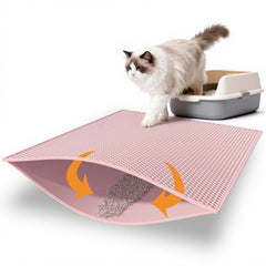 Pieviev cat litter mat with double-layer honeycomb traps litter effectively.