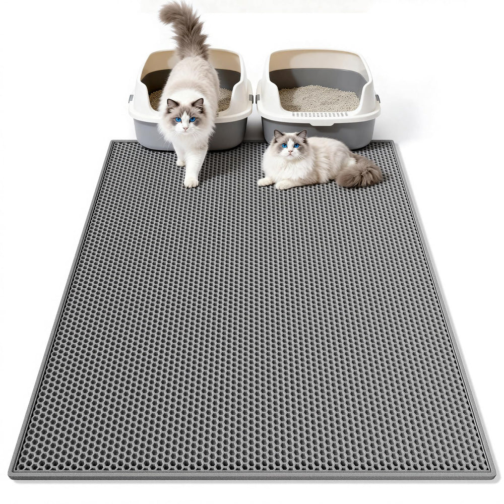 Pieviev cat litter mat with double-layer design traps litter and protects floors.