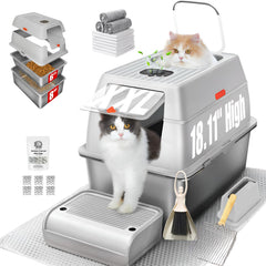 PINENEST XXL stainless steel litter box with lid for tidy containment and odor control