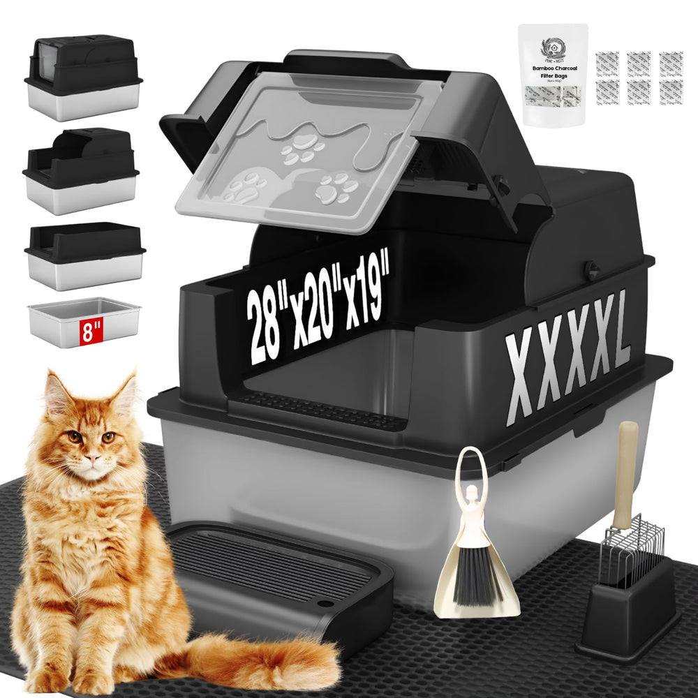PINENEST XXXXL litter box with lid on, durable stainless steel.