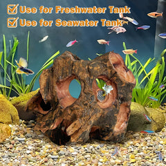 PINVNBY Betta Cave natural wood landscape enhances aquarium aesthetics.