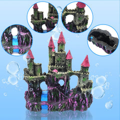PINVNBY aquarium resin castle in-water view demonstrates immersive setup for fish habitats.