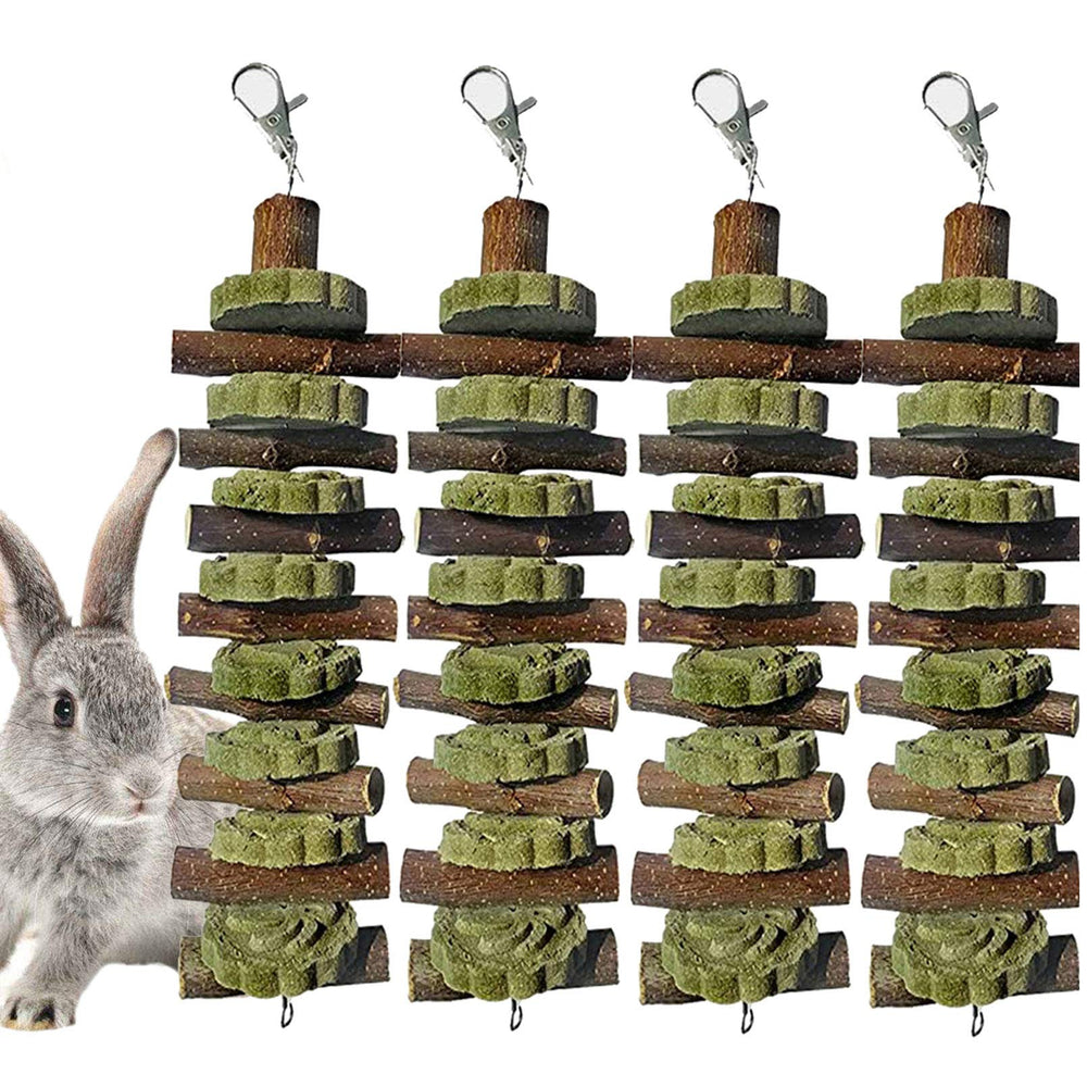 PINVNBY bunny chew toys with apple wood molar sticks for natural dental wear.
