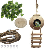 PINVNBY crested gecko coco hut with ladder for climbing enrichment
