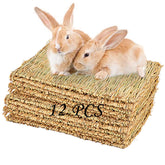 PINVNBY hay mats for rabbits pack 12 resting and chewing in a safe enclosure.