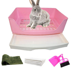 PINVNBY large rabbit litter box corner toilet pink for easy cage setup