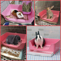 PINVNBY large rabbit litter box in cage illustrates secure attachment for tidy habitat.