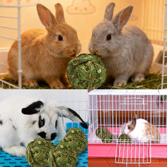 PINVNBY natural timothy grass ball highlights safe, fiber-rich chewing.