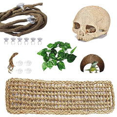 PINVNBY resin human skull for reptile enclosures with natural hiding caves