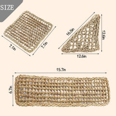 PINVNBY square seagrass hammock adds natural texture for climbing.