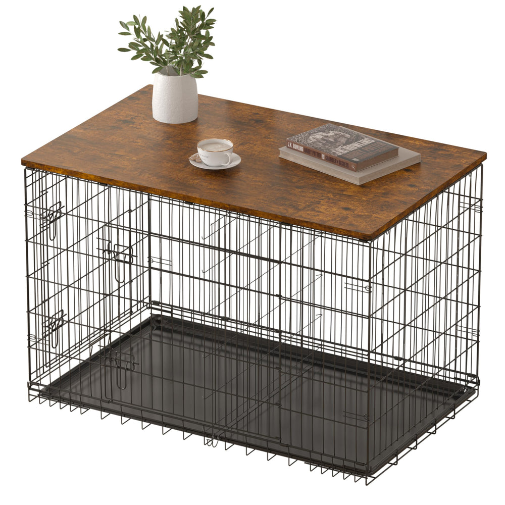 Piskyet rustic brown 48-inch crate topper shows a stylish, protective top surface.