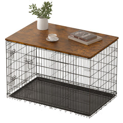 Piskyet crate topper on 36-inch crate adds rustic brown style and surface protection.