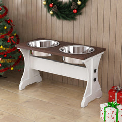 Piskyet elevated dog bowls on a wooden stand for ergonomic feeding