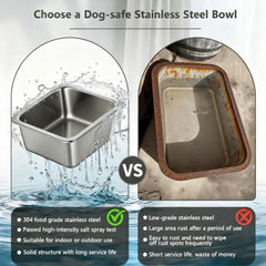 Piskyet stainless steel bowl resists rust and cleans easily.