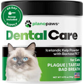 Planopaws Cat Dental Care Powder bottle pour for easy dosing and fresher breath
