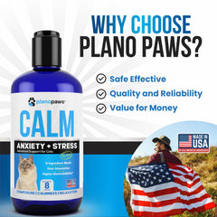 Planopaws organic hemp oil cat bottle focuses on natural anxiety relief ingredients.