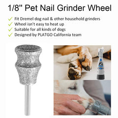 PLATGO grinding head in action on a dog's nail showing multi-surface design