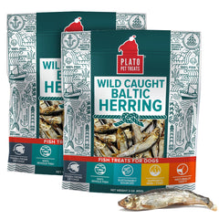 PLATO Fish Treats pack front with Baltic herring for omega-3 skin support